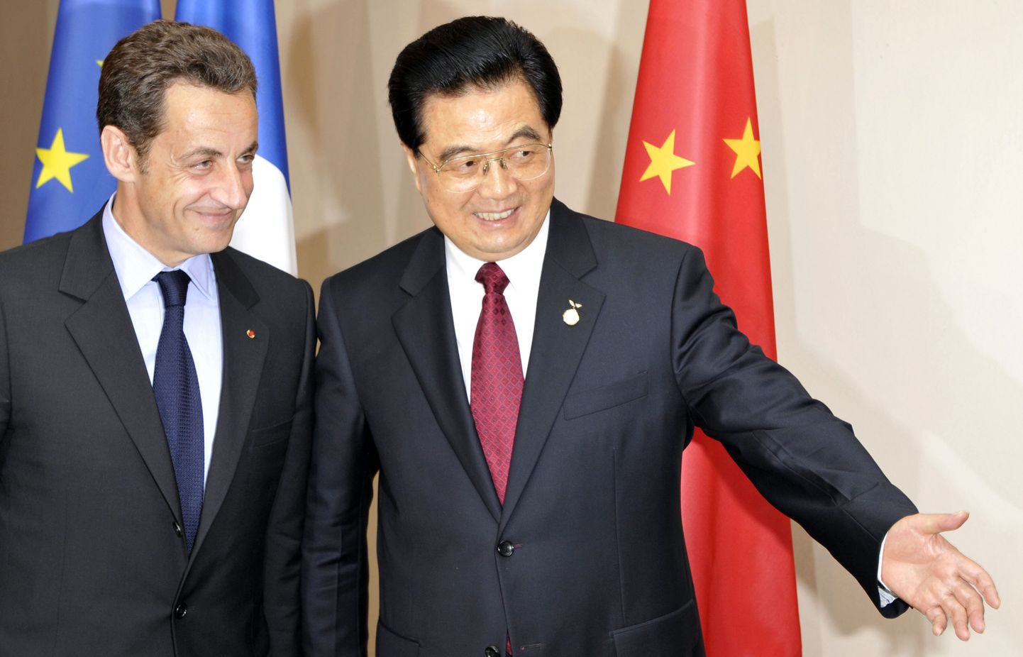 Prantsusmaa president Nicolas Sarkozy ja Hiina Rahvavabariigi liider Hu Jintao.