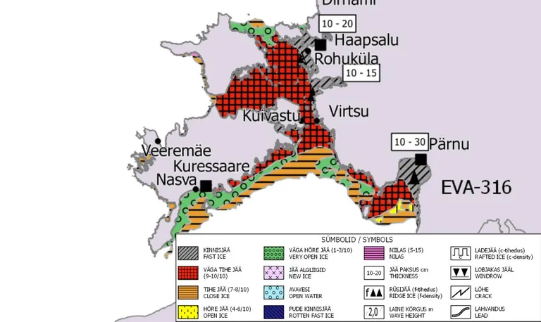 Jäätihedus Pärnu lahel seisuga 04.02.19