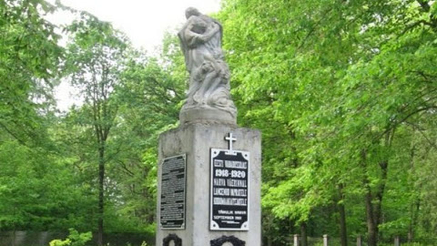Skulptor Voldemar Melliku kujuga mälestussamba rekonstruktsioon vabadussõjas hukkunute matmispaigas Narva Garnisoni kalmistul.