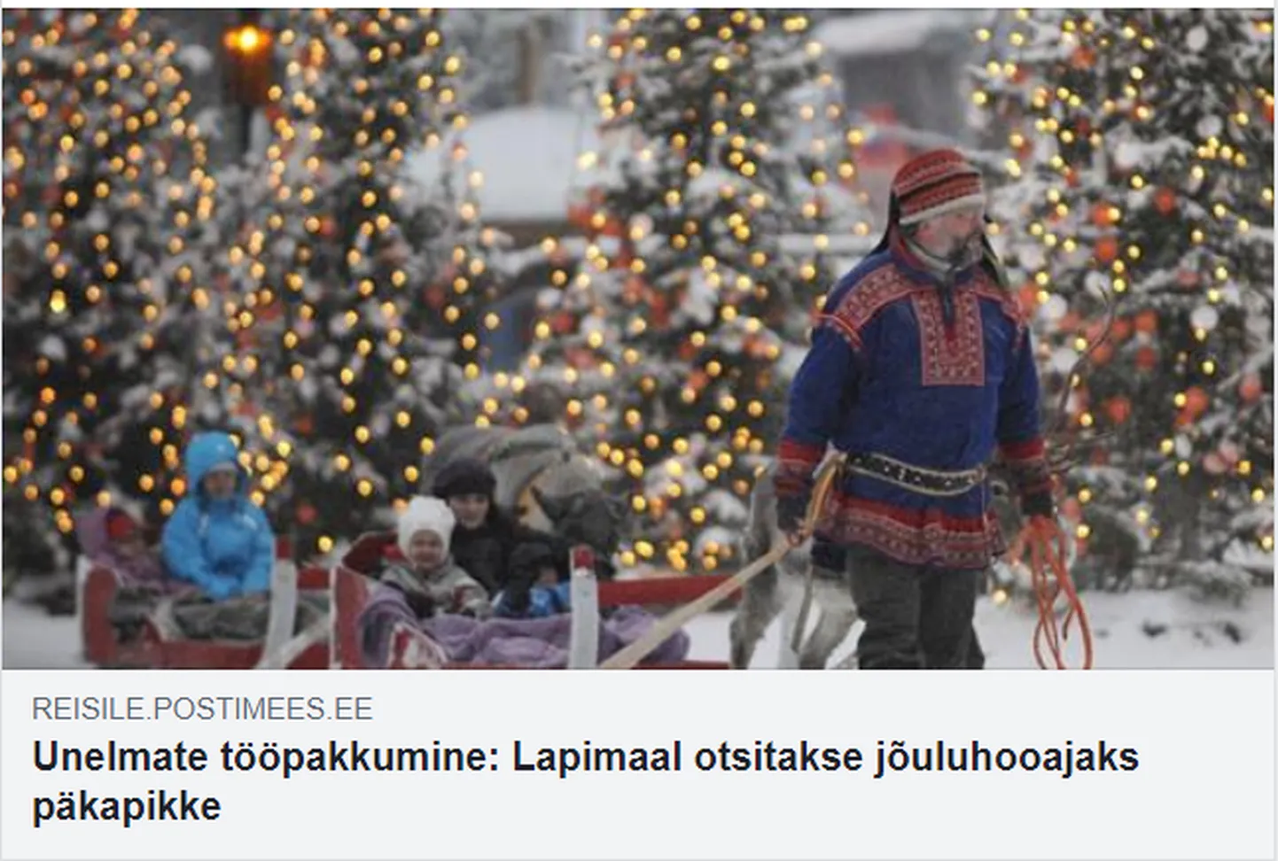 Ebaõnnestunud foto artikli juures, mis tekitas saamide seas pahameelt. Originaalartikli juures on nii foto kui "Lapimaa" muudetud.
