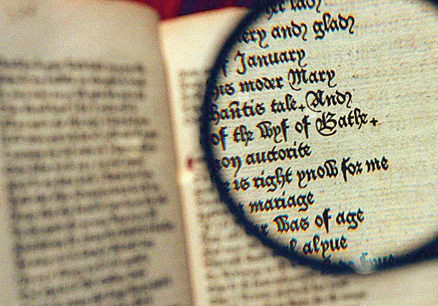 Luup toob esile lõigu Chauceri «Canterbury lugude» 1477. aasta esmatrükist.