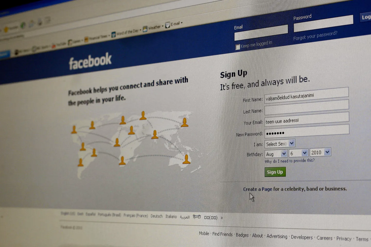 Facebooki avaleht.