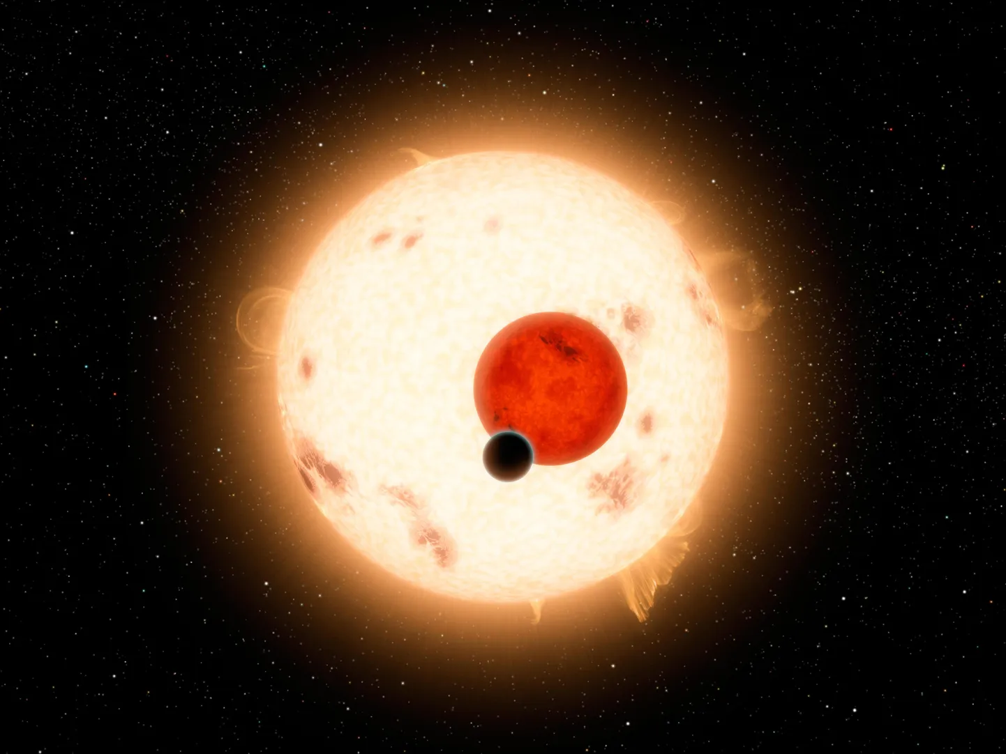 NASA kunstniku nägemus Kepler-16b planeedist ja tema kahest tähest