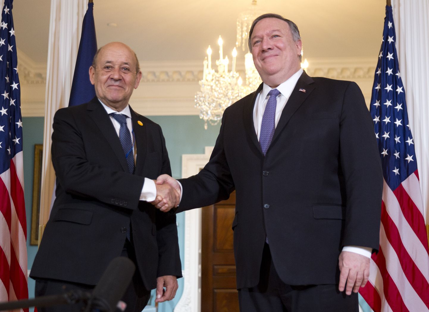 USA välisminister Mike Pompeo ja Prantsuse välisminister Jean-Yves Le Drian neljapäeval Washingtonis kohtumisel USA välisministeeriumis.