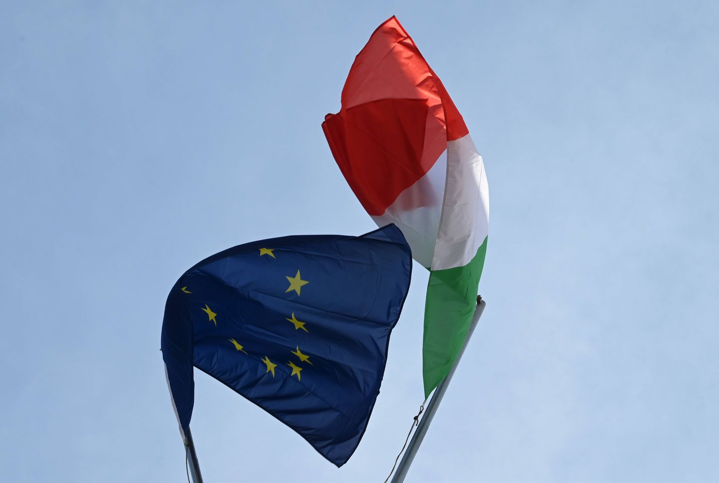 Euroopa Liidu ja Itaalia lipud.