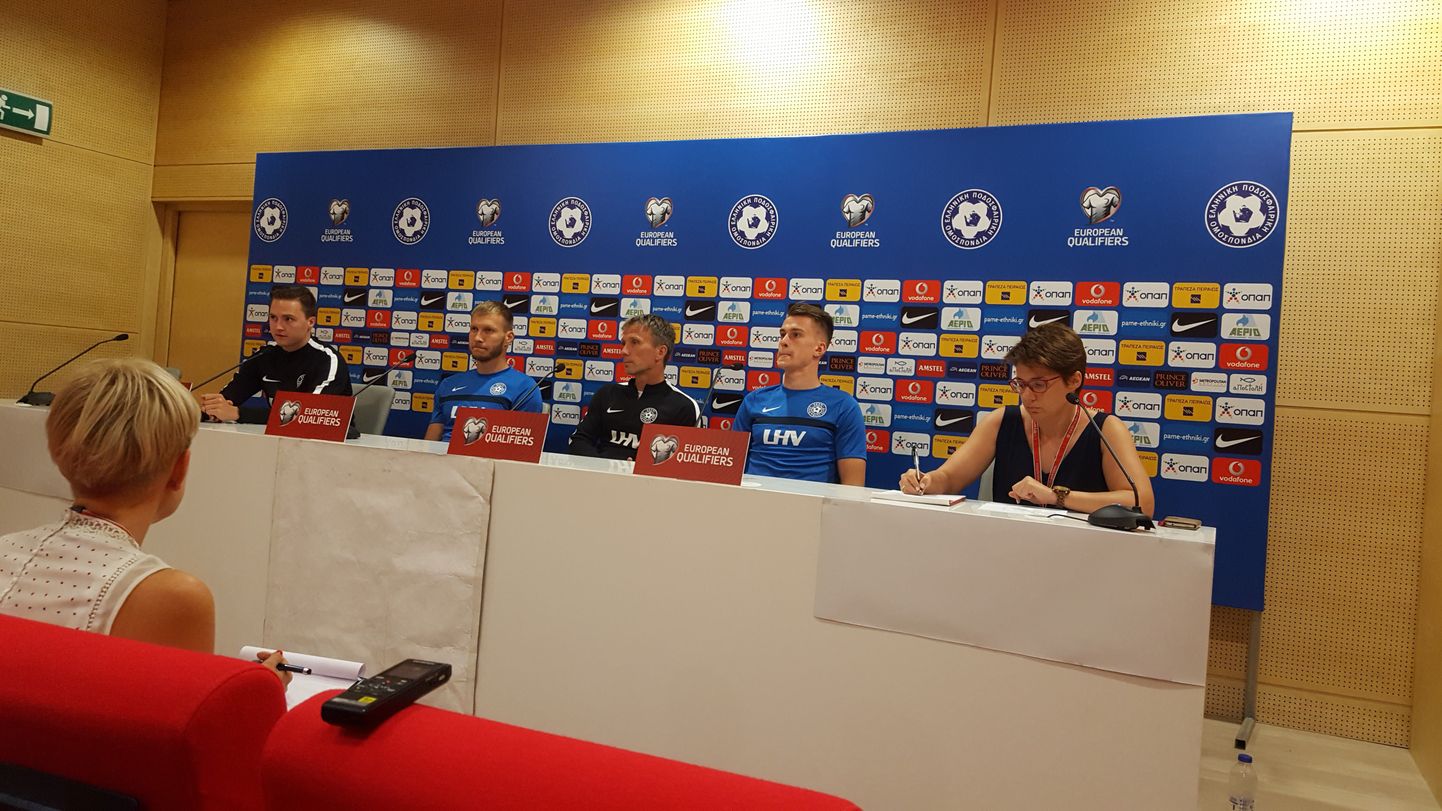 Eesti jalgpallikoondise pressikonverents enne MM-valikmängu Kreekaga.