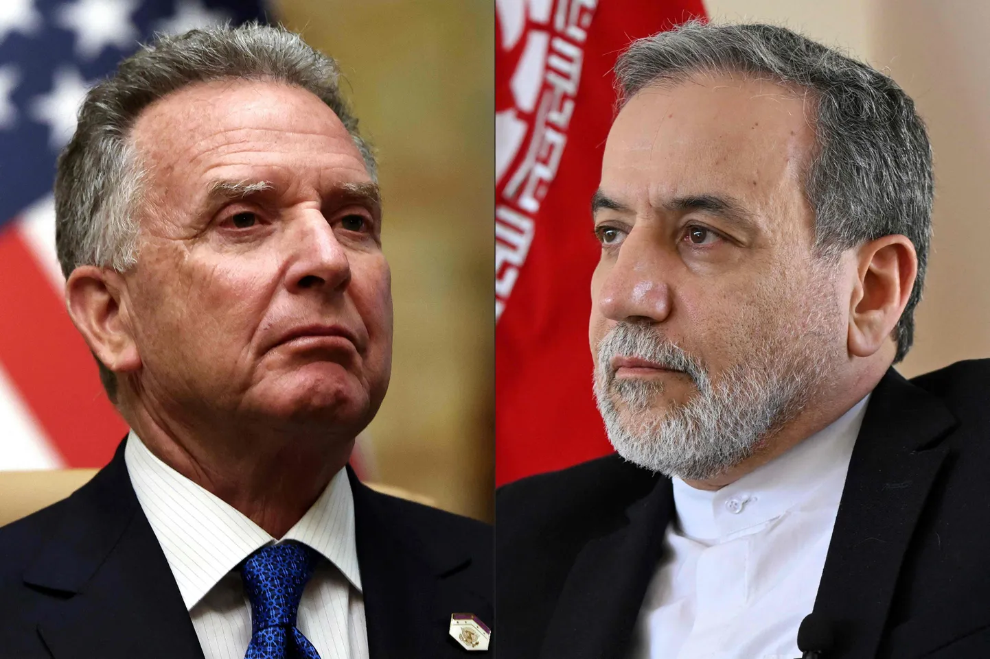 USA Lähis-Ida erisaadik Steve Witkoff (vasakul, 18. veebruar 2025) ja Iraani välisminister Abbas Aragchi (paremal, 7. märts 2025).