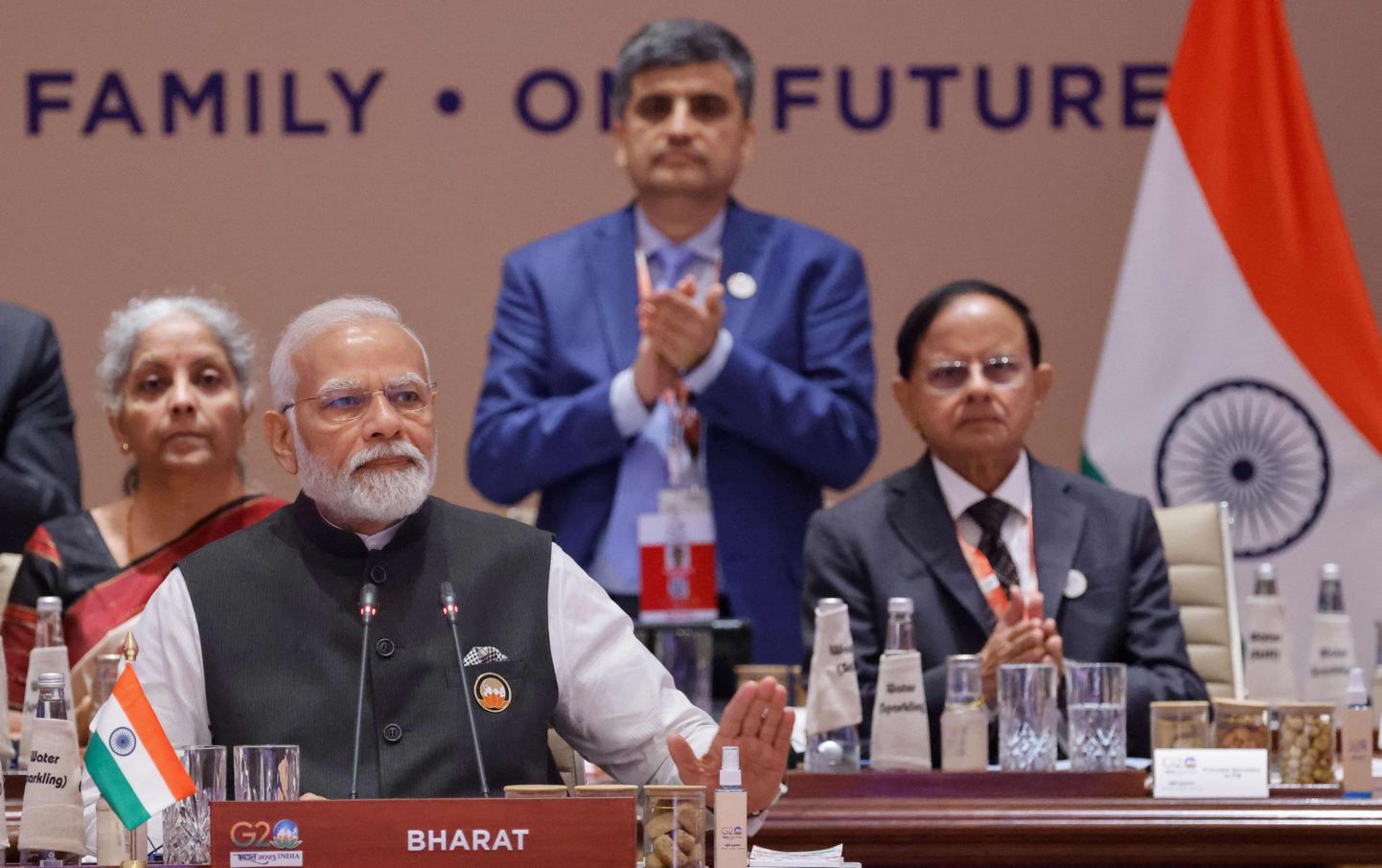 India peaminister Narendra Modi G20 liidrite kohtumisel konverentsikeskuses Bharat Mandapam New Delhis 9. septembril 2023
