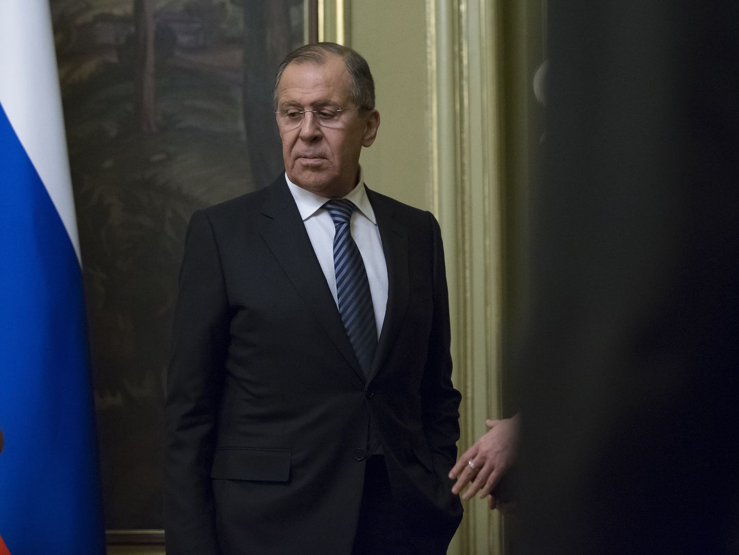 Vene välisminister Sergei Lavrov neljapäeval välisministeeriumis enne pressikonverentsi.
