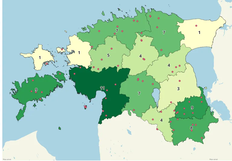 Nahkhiirte vaatlus erinevates maakondades.