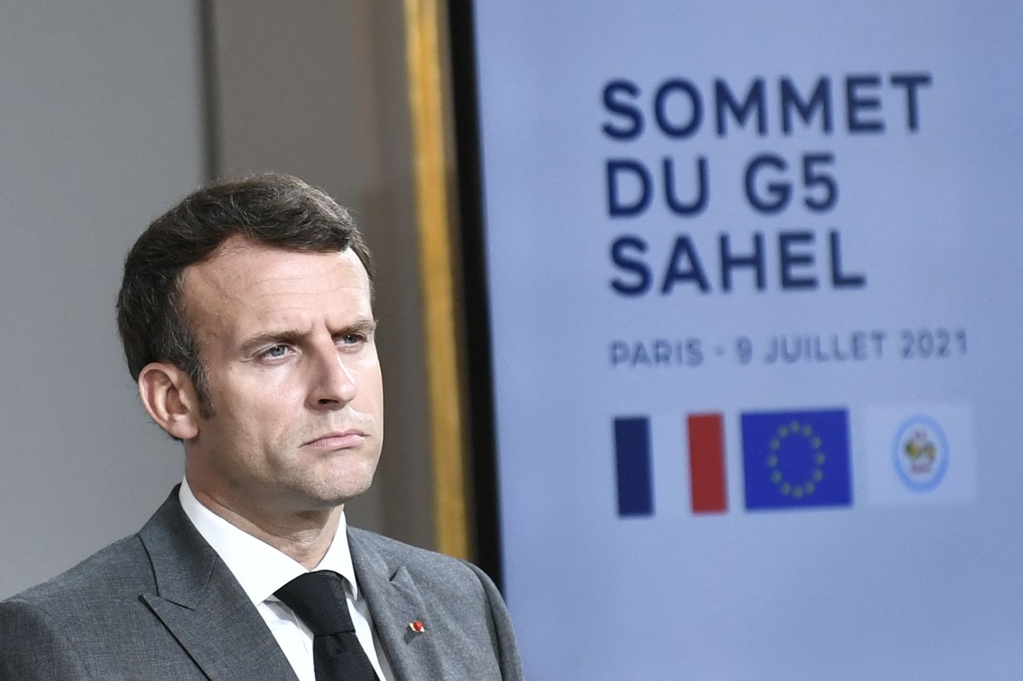 Prantsuse president Emmanuel Macron pressikonverentsil Pariisis 9. juuli 2021.