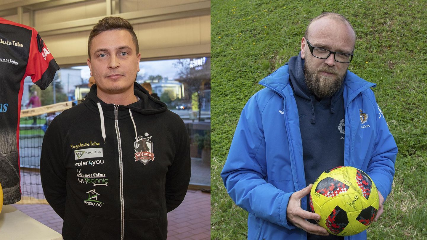 Viljandi võrkpalliklubi juht Tauno Lipp ja Tuleviku jalgpalliklubi kogukonnajuht Marek Tiits arutavad, mismoodi saaksid kaks spordiklubi omavahel koostööd teha.