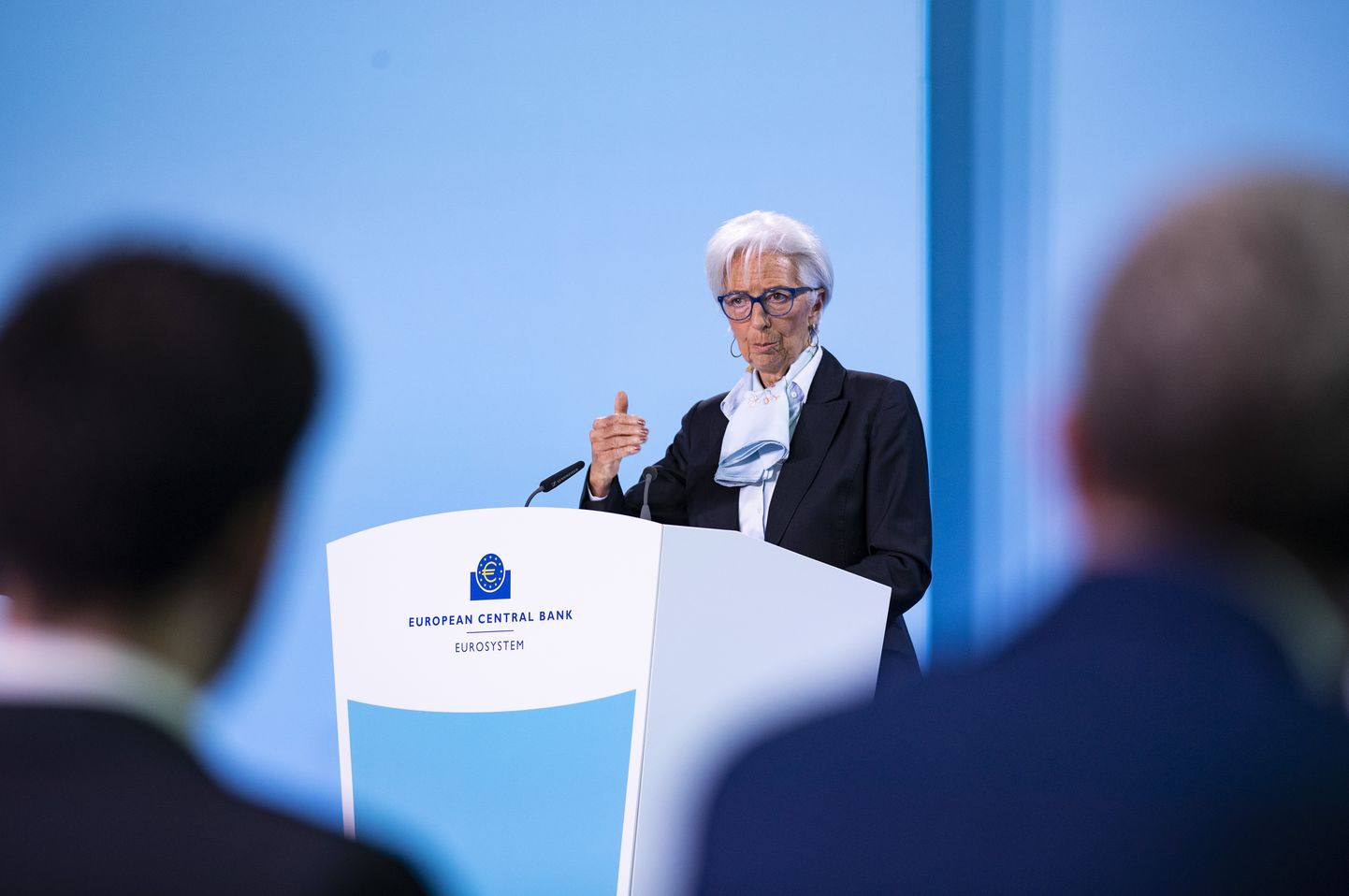 Euroopa Keskpanga juht Christine Lagarde neljapäevasel pressikonverentsil.