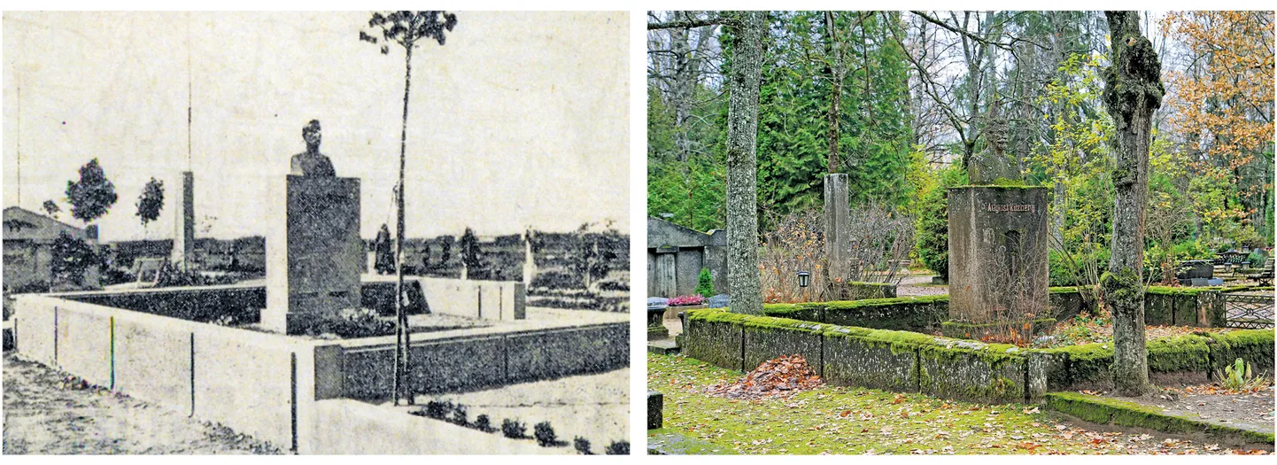 August Kitzbergi kalm 1933. aastal ning tänapäeval. Esialgu paiknes graniitalusel pronksbüst, kuid see varastati ära. 1959. aastal paigutati hauasambale graniidist büst.