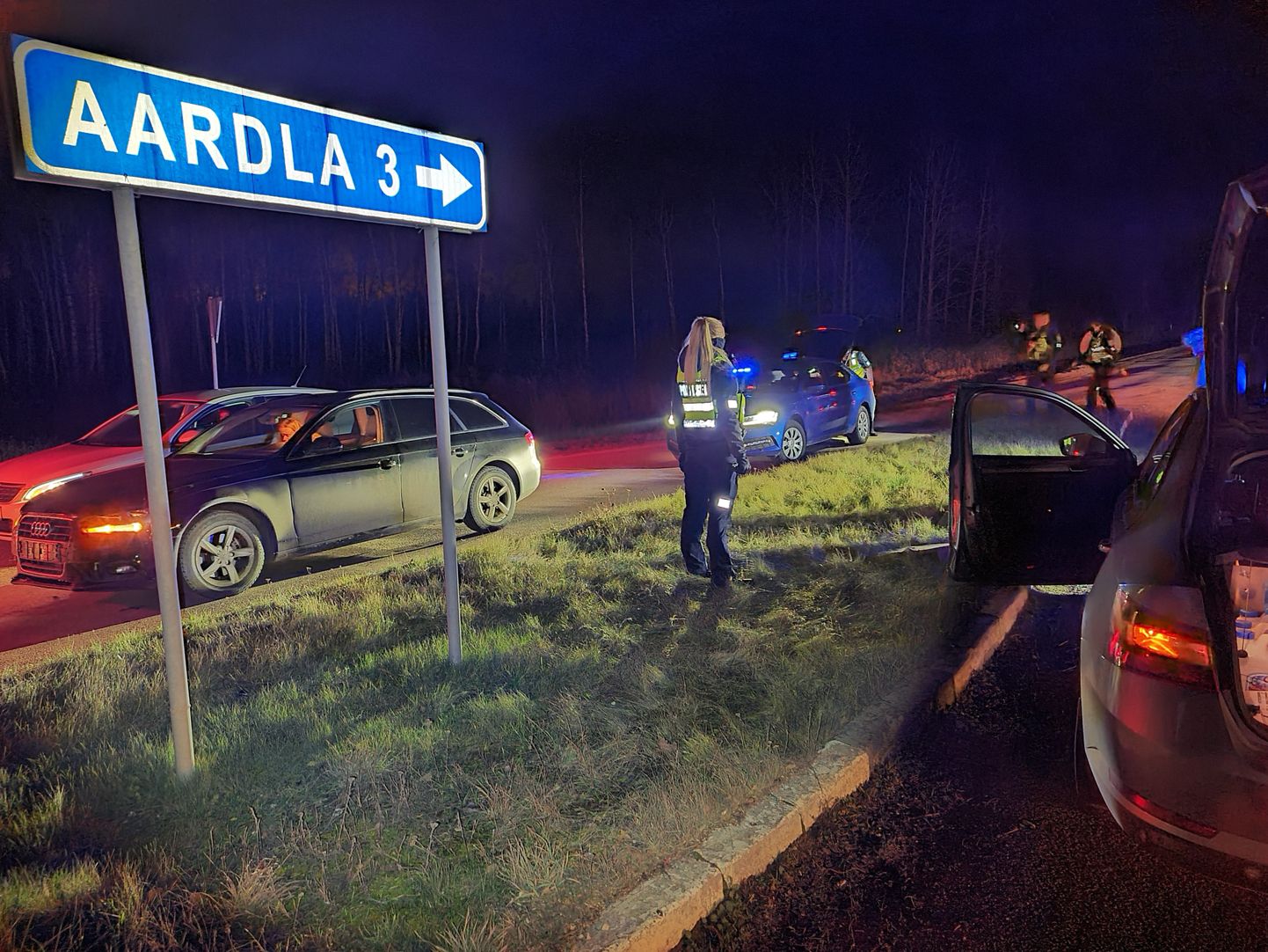Tartust Võrru viival maanteel Aardlapalu teeristis sõitis Audi juht külge eravärvides politseiautole.