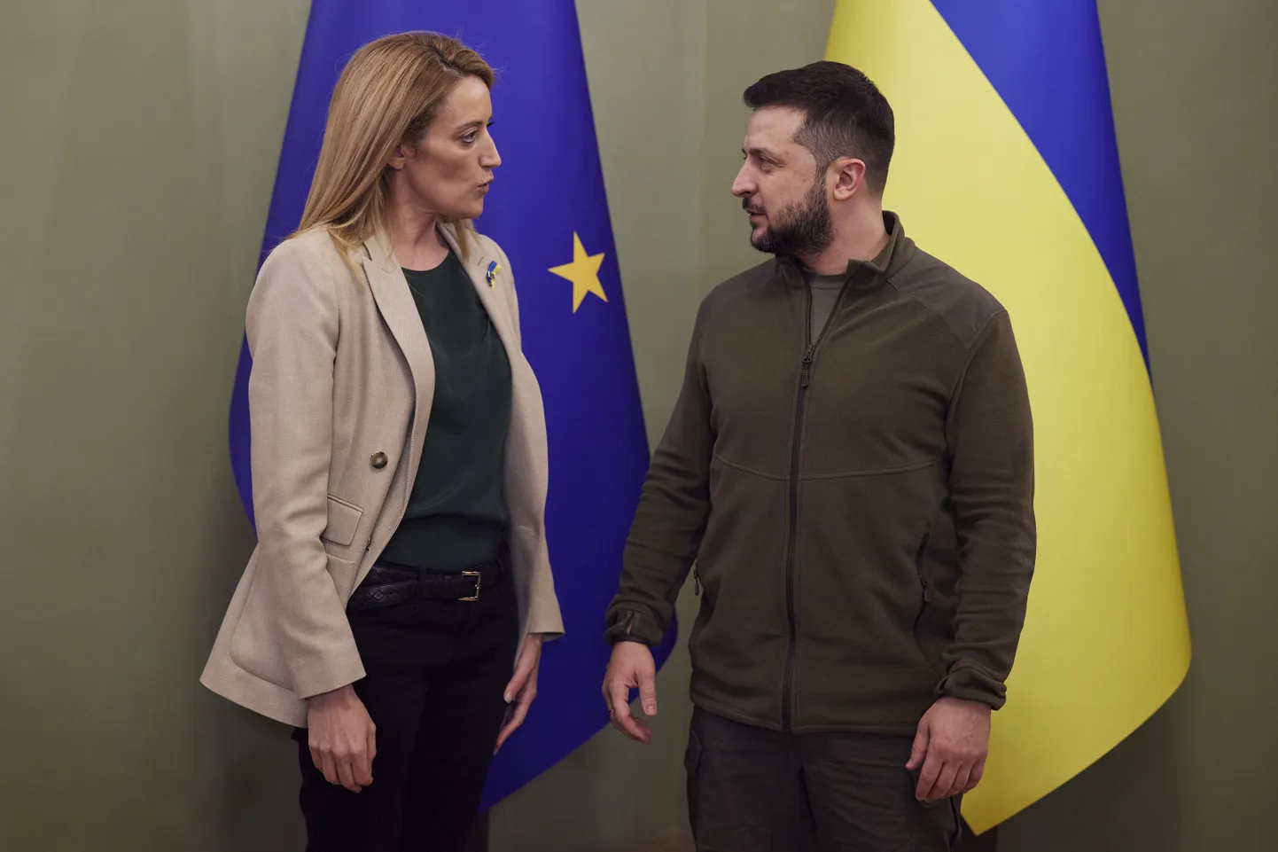 Europarlamendi spiikeri Roberta Metsola ja Ukraina presidendi Volodõmõr Zelenskõi kohtumine Kiievis.