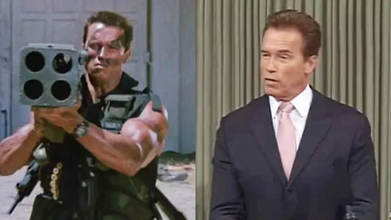 Arnolds Švarcenegers asa sižeta filmā "Komando" un politikā