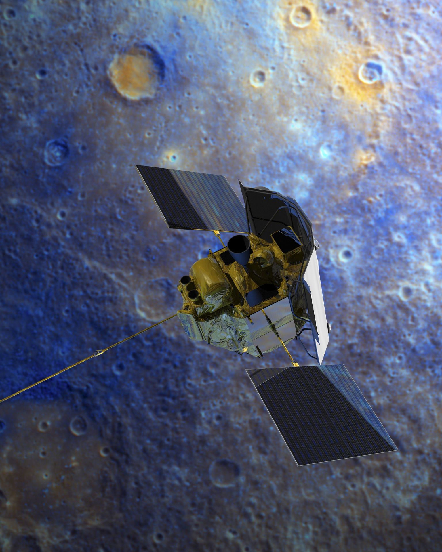 NASA kunstniku joonistus Merkuurist ja Messenger uurimissondist
