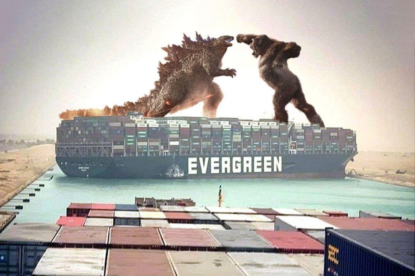 "Godzilla vs. Kong" on Suessi kanalis toimuva kohta loodud meemidele hea aines.