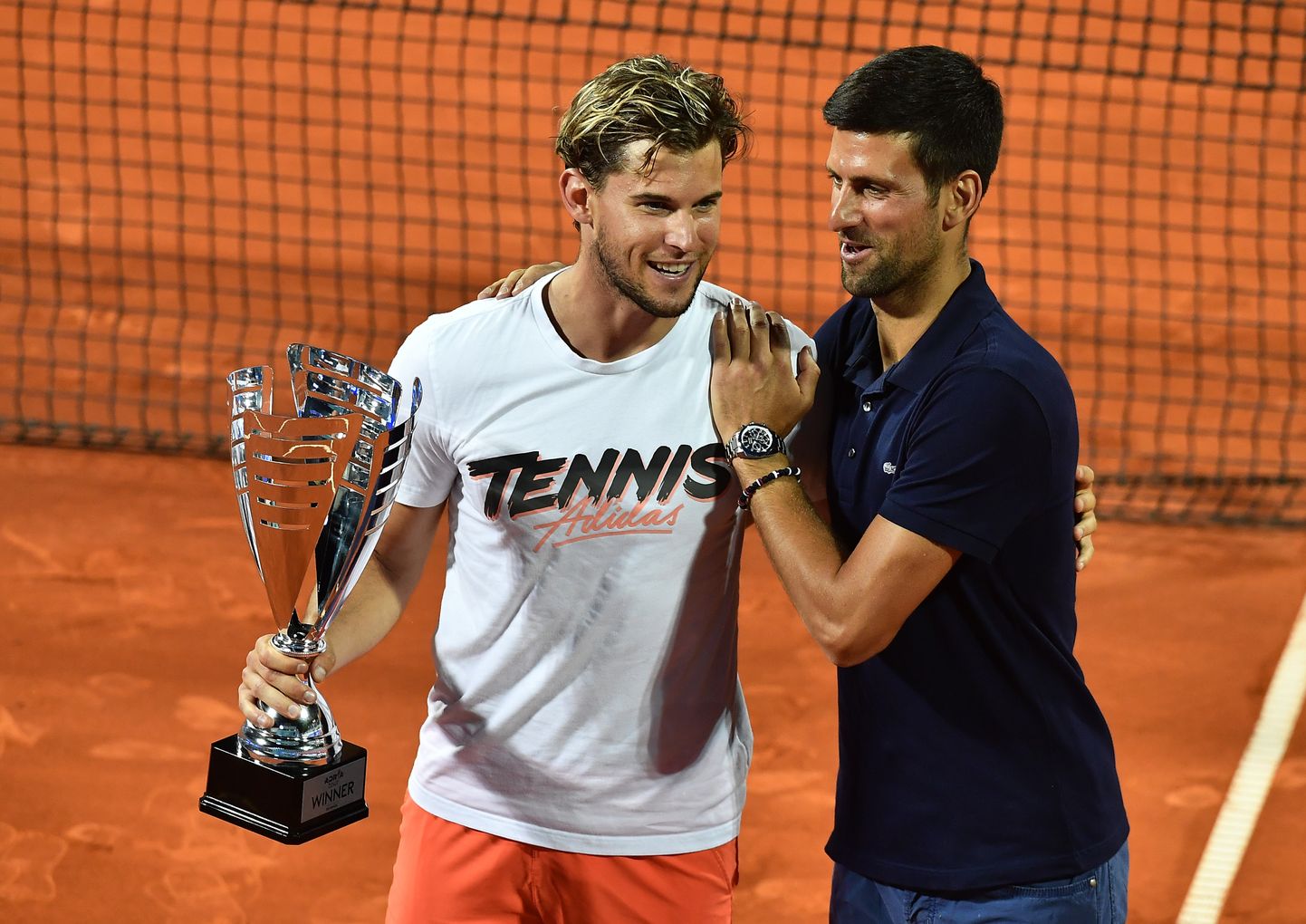 Dominic Thiem (vasakul) koos Novak Djokoviciga Aadria turniiril.