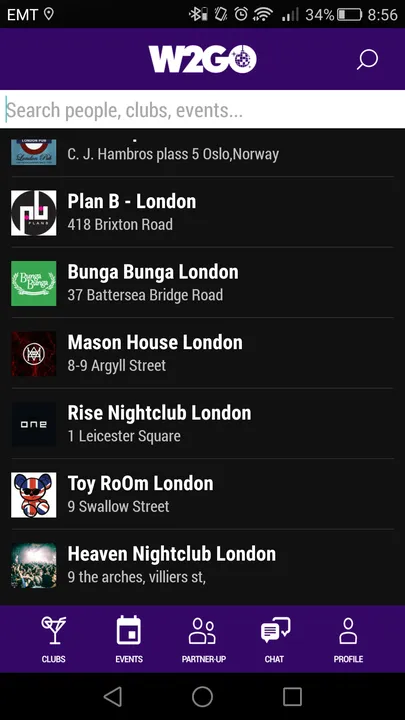 Vaadata saab näiteks Londoni klubide tänaseid üritusi (kuvatõmmis)