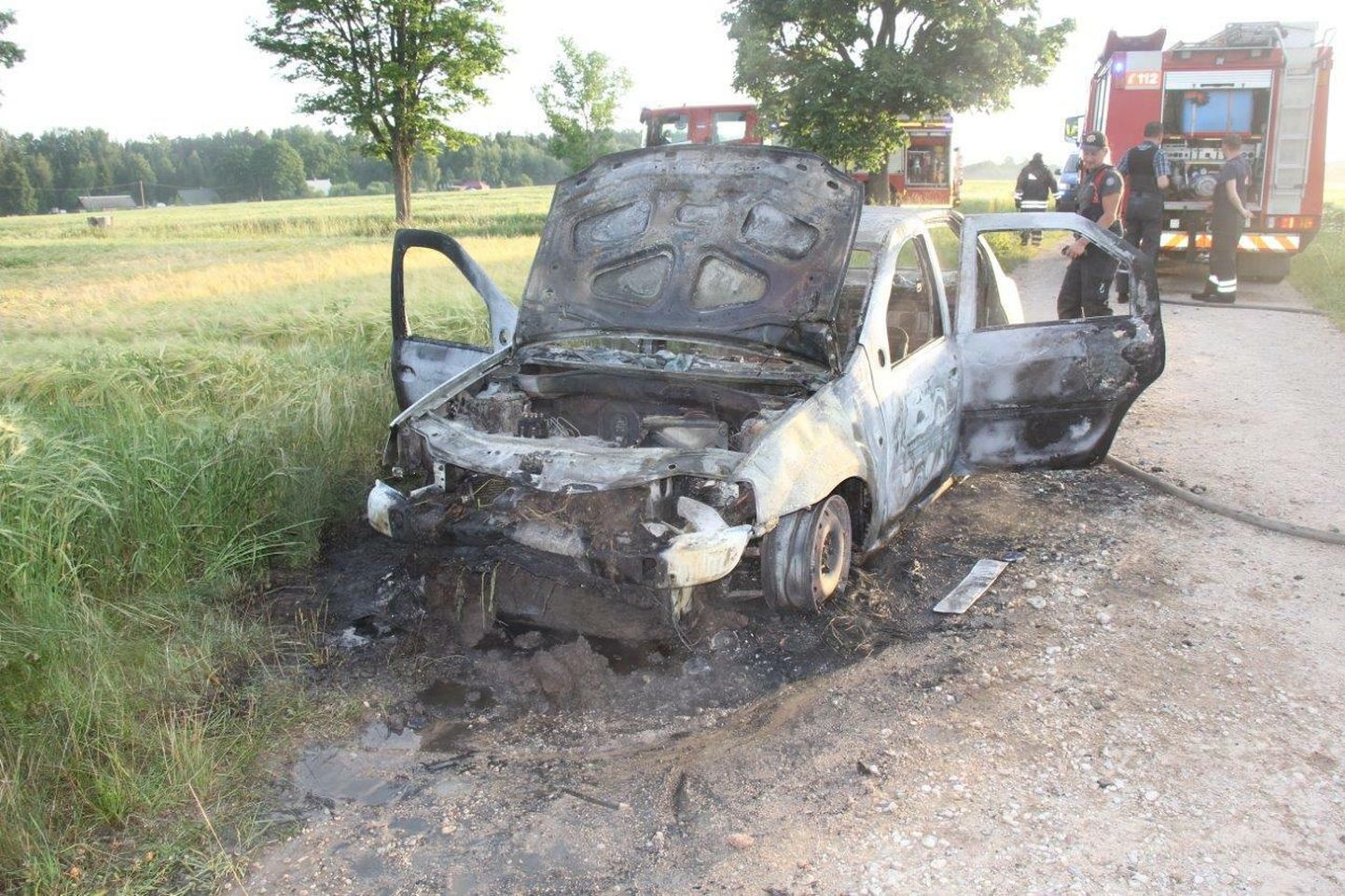 После возгорания от Dacia 2008 года выпуска почти ничего не осталось.
