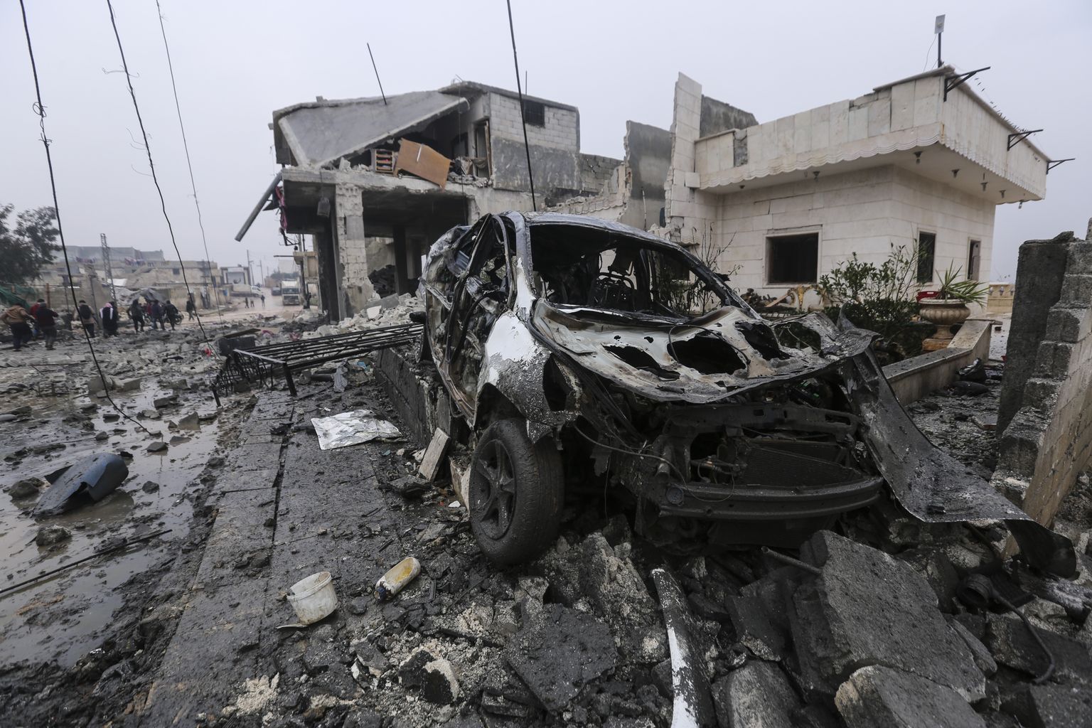 Õhurünnaku põhjustatud purustused al-Jannah' linnas Aleppo provintsis 20. jaanuaril 2020.