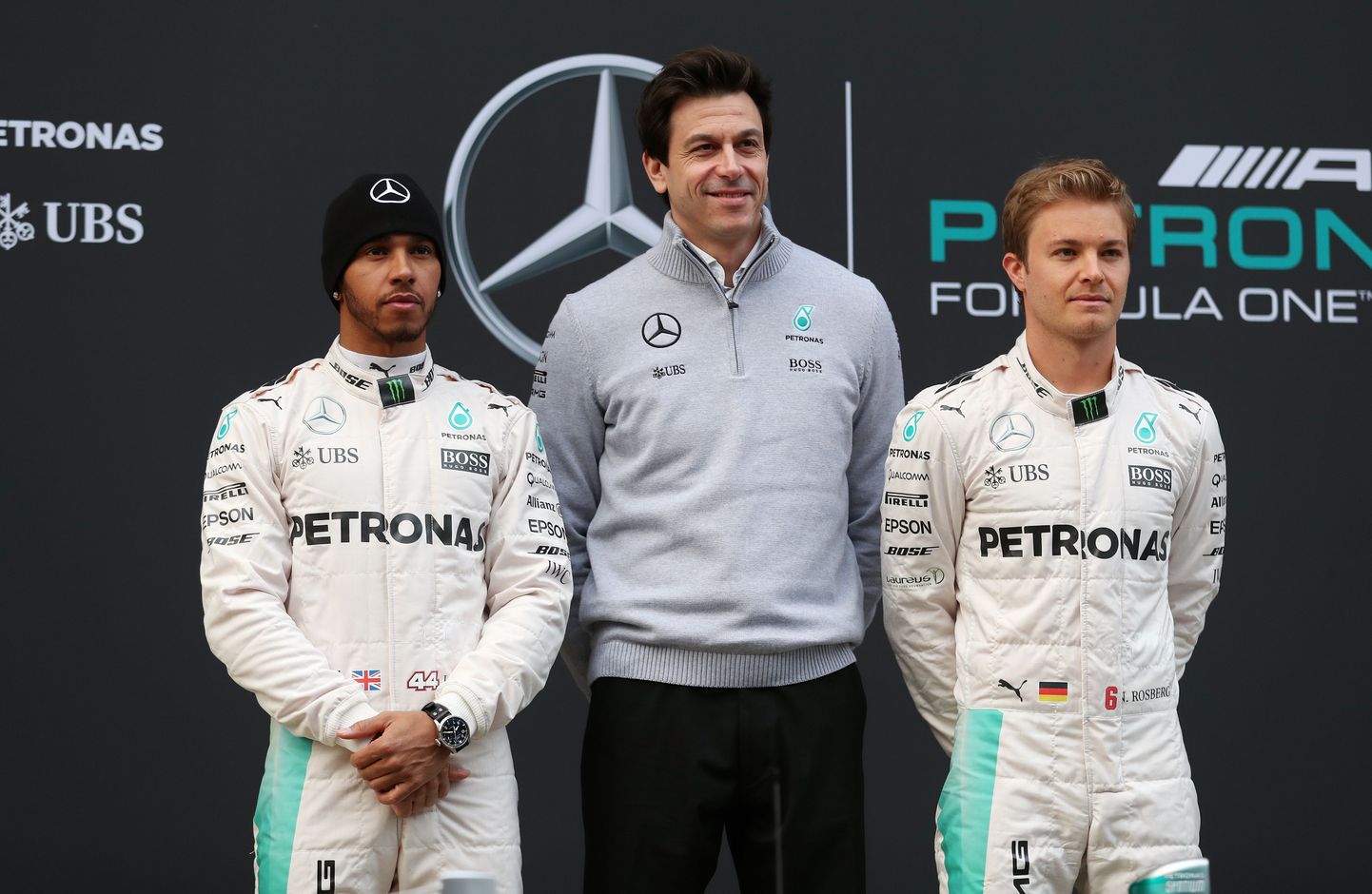 Mercedese suur kolmik: Lewis Hamilton (vasakult), Toto Wolff ja Nico Rosberg.