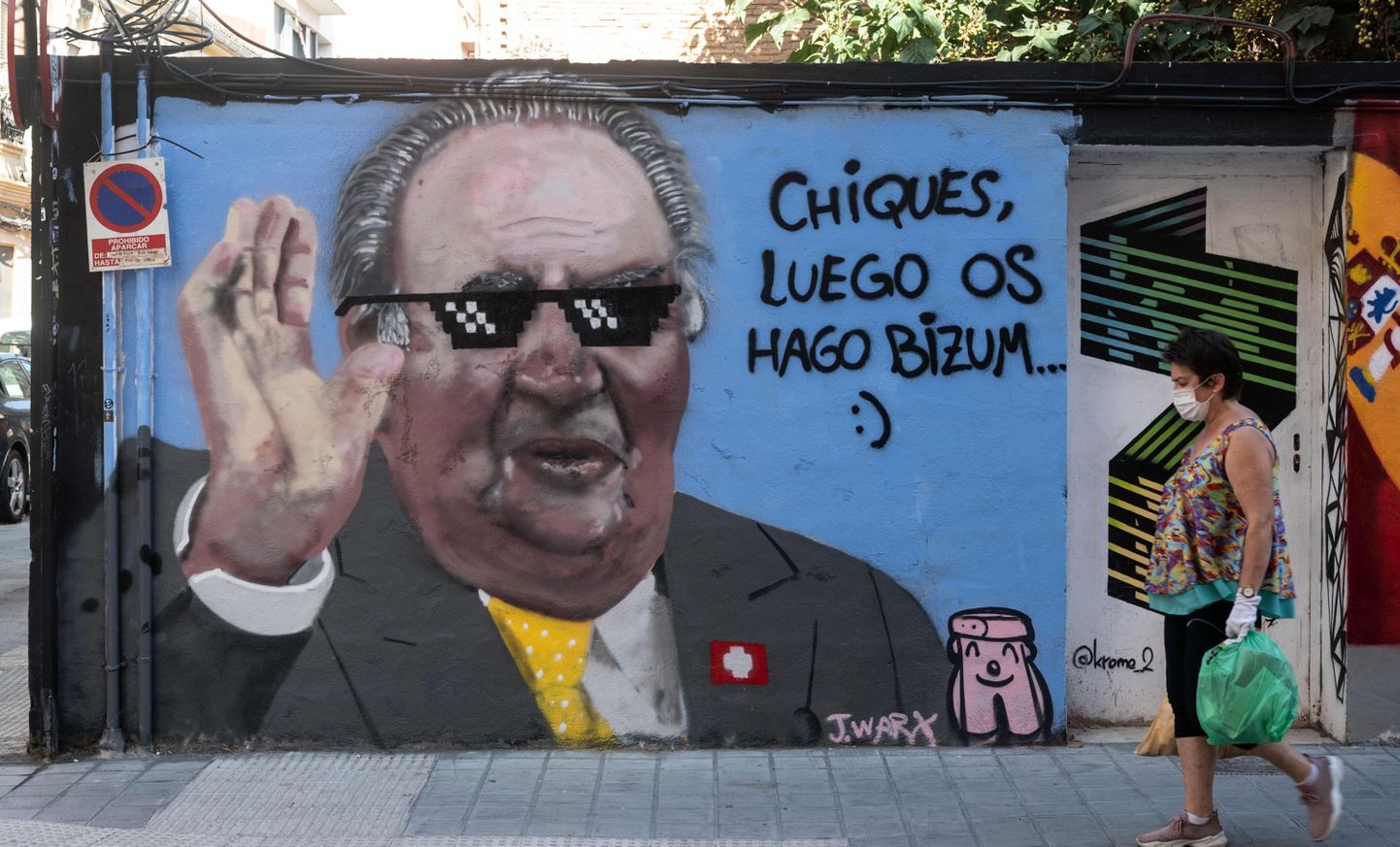Hispaania ekskuningat Juan Carlost kujutav grafiti Valencias.