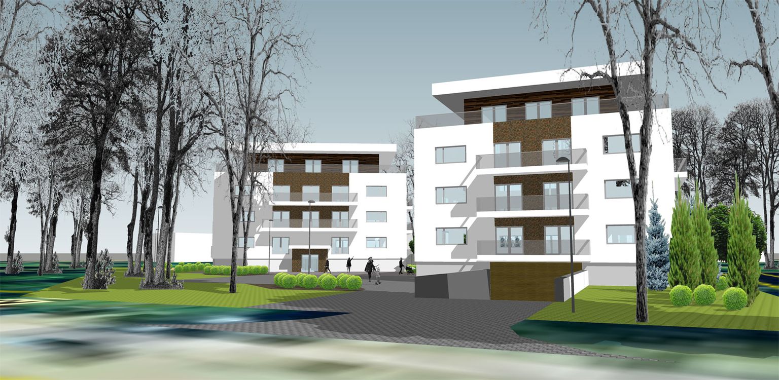 Эскиз новых жилых домов на ул. Вабадузе, 4 в Нарве показывает объемы и общую компоновку. Точный внешний вид определит архитекурный конкурс.