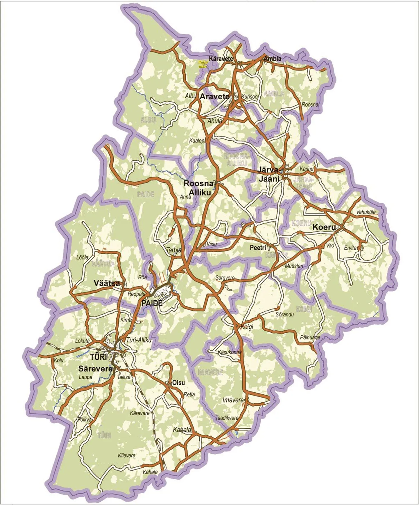 1. Seidla tuulik, 2. A. H. Tammsaare muuseum Vargamäel, 3. Järva-Madise kirik, 4. Kakerdaja raba, 5. Kodru raba, 6. Simisalu raba, 7. Valgehobusemäe suusa- ja puhkekeskus, 8. Rabav matkakodu, 9. RMK Simisalu loodusmaja, 10. Ambla kirik, 11. Järva-Jaani kirik, 12. Järva-Jaani vanatehnika varjupaik, 13. Norra allikad, 14. Kilplaste teemapark, 15. Järva-Peetri kirik, 16. Roosna-Alliku mõis, 17. Roosna-Alliku allikad, 18. Järvamaa turismiinfokeskus, 19. Ajakeskus Wittenstein, 20. Paide kirik, 21. Väätsa mõis, 22. Veskisilla puhkekeskus, 23. Türi kirik, 24. Eesti Ringhäälingu­muuseum, 25. Laupa mõis, 26. Eesti piimandus­muuseum, 27. Sassi talu jaanalinnufarm, 28. Koigi mõis, 29. Prandi allikad, 30. Sargvere mõis, 31. Keelutsoon.