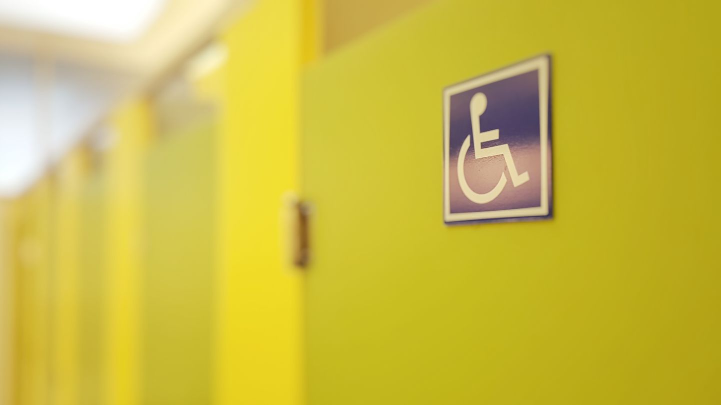 Liikumispuuetega inimestele mõeldud tualett. Pilt on illustreeriv.