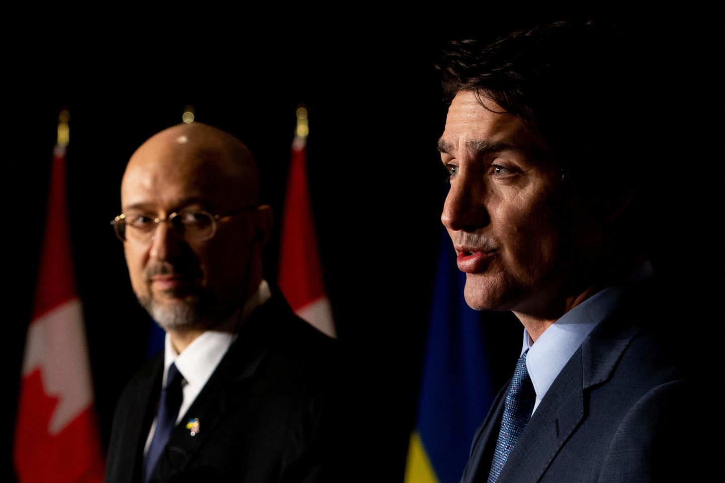 Ukraina peaminister Denõss Šmõhal ja Kanada peaminister Justin Trudeau aprilli keskel Torontos.