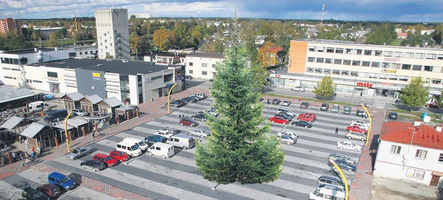 Kuidas tundub jõulupuu turu uuenenud parkimisplatsil? Tegu ei ole enneaegse aprillinaljaga, vaid fotomontaažiga, et anda võimalikust pildist juba ette aimu.