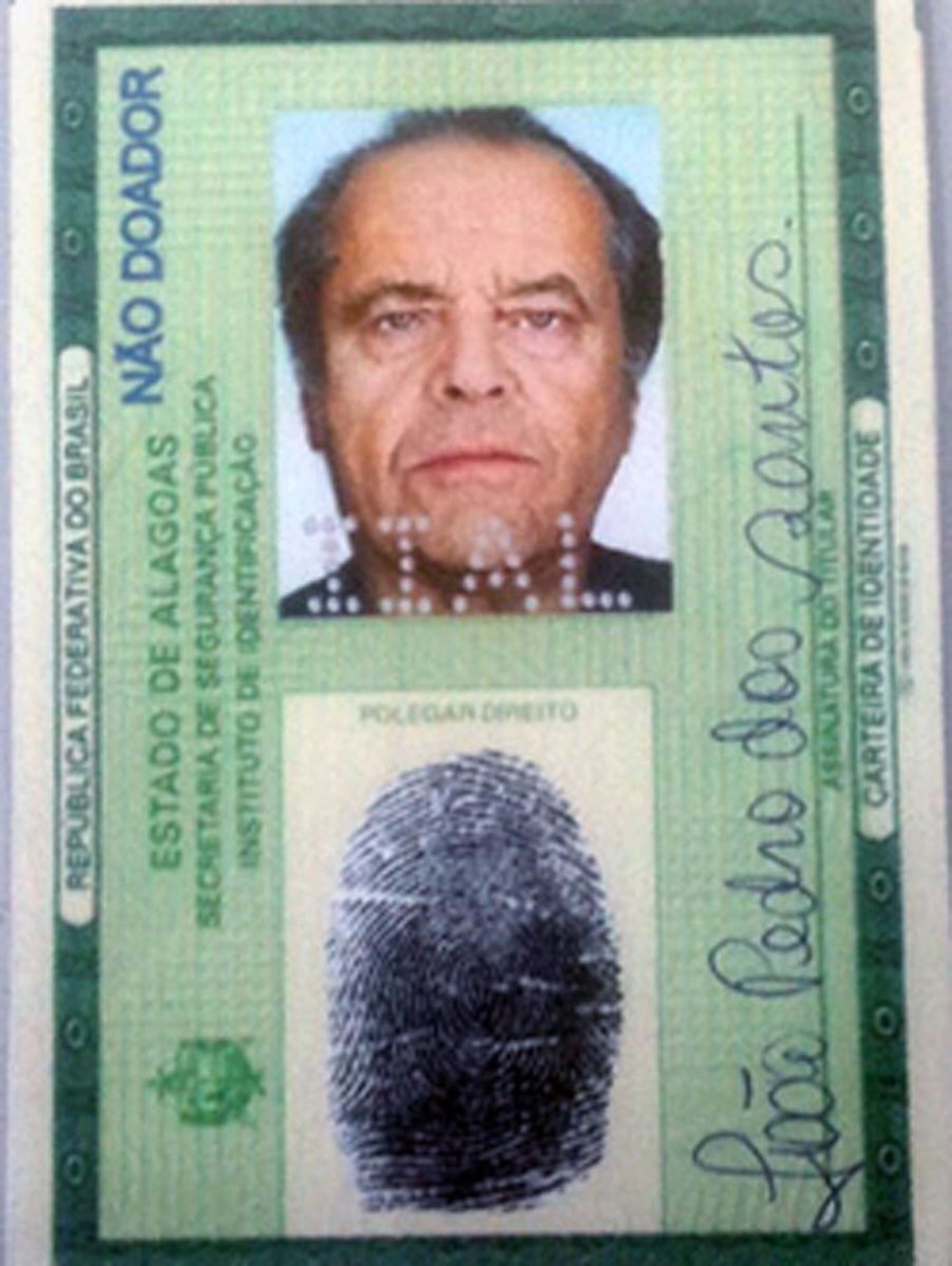 Brasiilia võltsitud ID-kaart Jack Nicholsoni fotoga