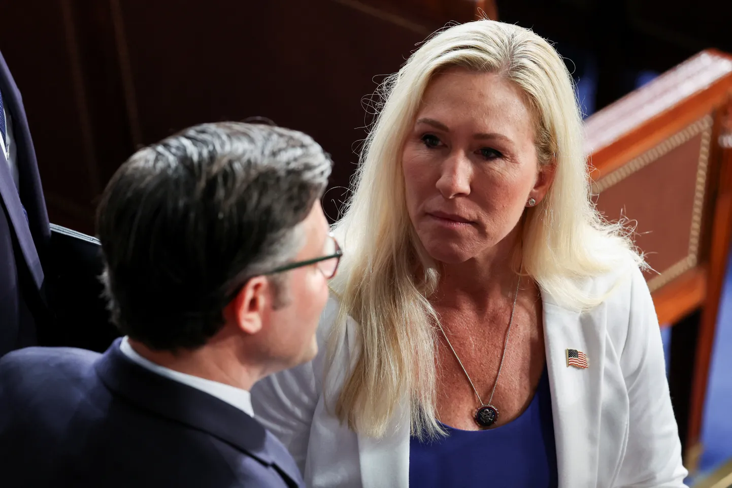 USA esindajatekoja vabariiklane Marjorie Taylor Greene eelmisel nädalal koos oma parteikaaslase, esindajatekoja spiikri Mike Johnsoniga.