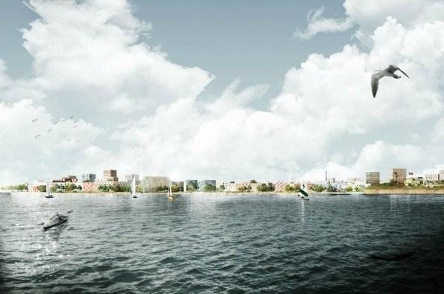 Eskiis sellest, milline vaade Lynetteholmi saarele peaks tulevikus avanema siis, kui seista Nordhavni sadamapiirkonnas Kopenhaagenis. 