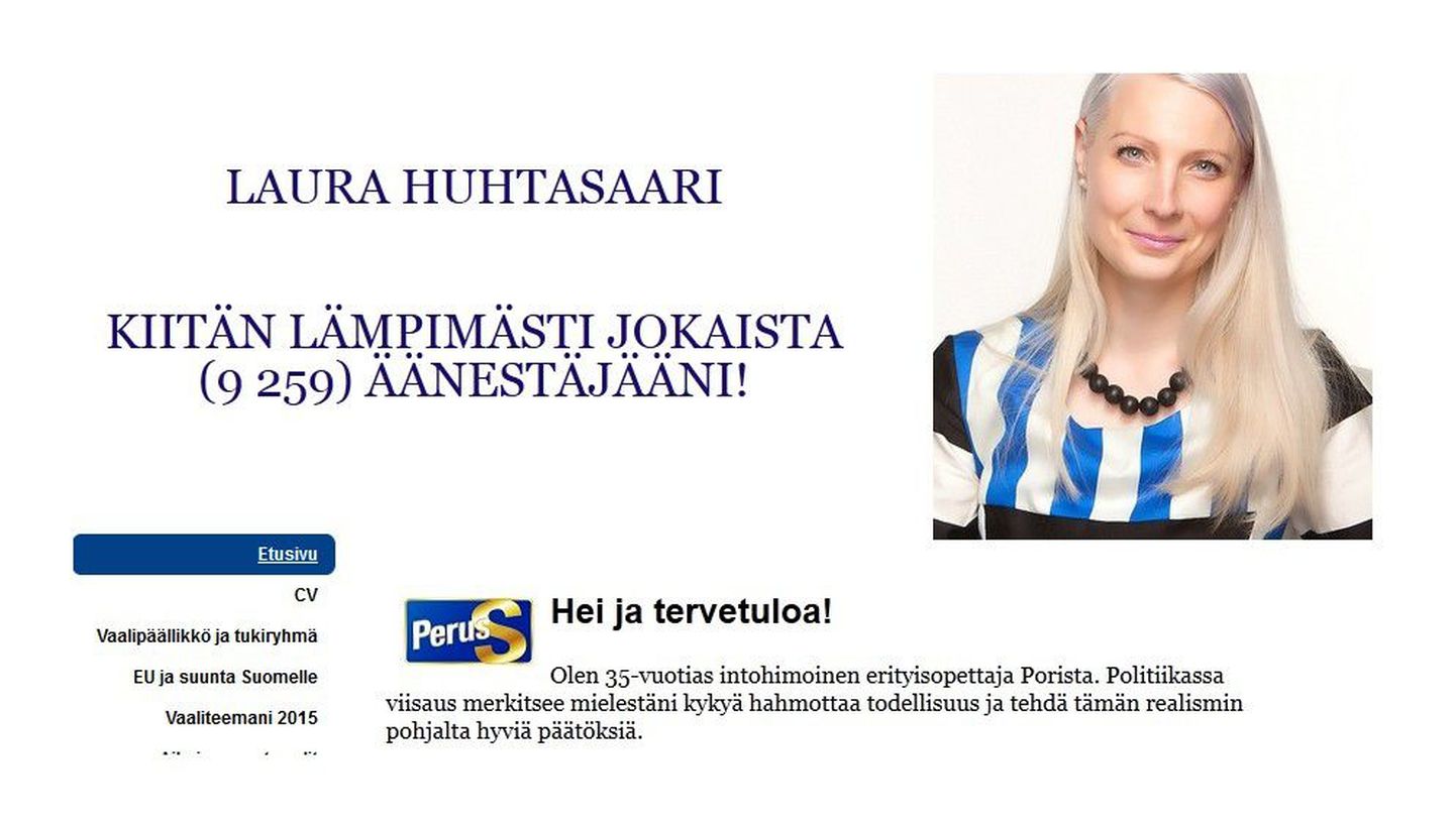 Soome rahvasaadiku Laura Huhtasaari kodulehekülg internetis.