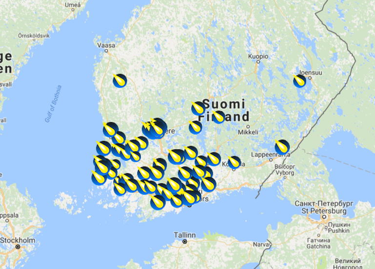 ​Taivanvahti.fi kaart Soomes tehtud vaatlustest
