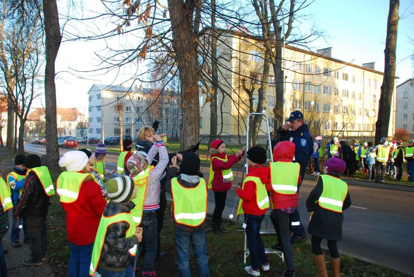 Õpilased ehtisid helkuripuud.
