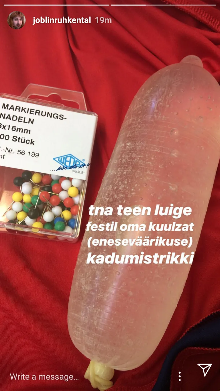 Kuvatõmmis Robin Juhkentali Instagram story-st.