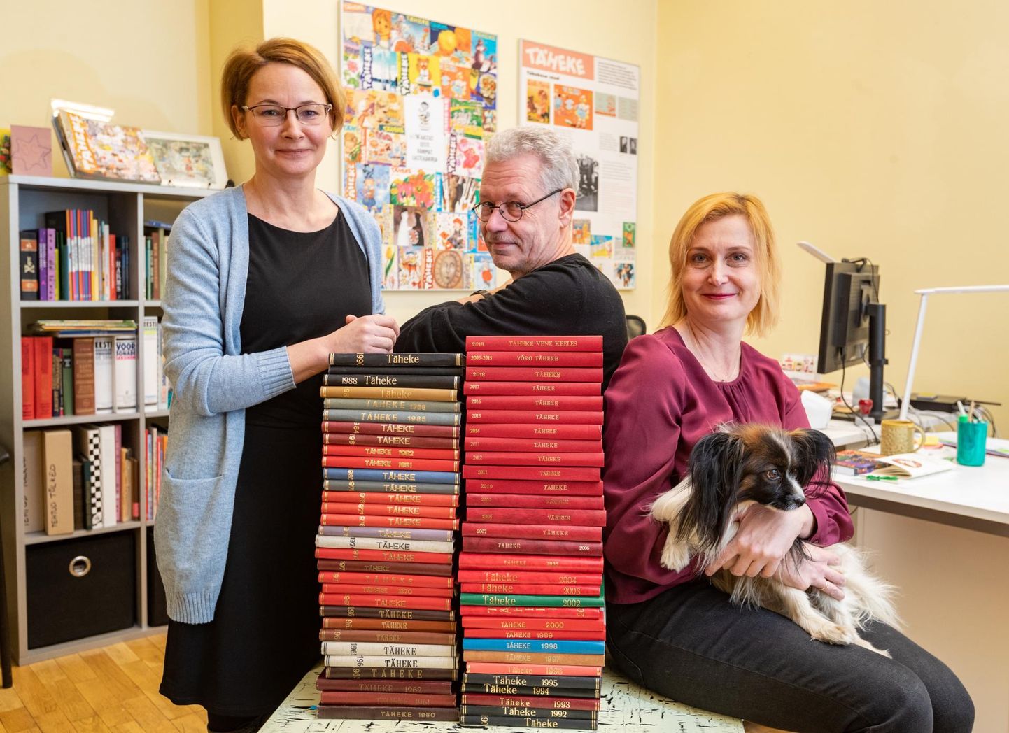 Tähekese toimetus 2020. aastal: toimetaja Kadri Hinrikus, kunstiline toimetaja Priit Rea, peatoimetaja Ilona Martson ja Robin ka.