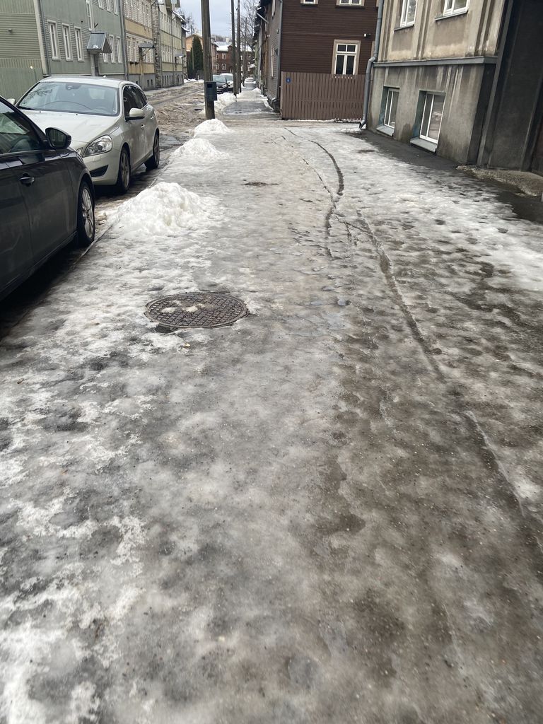 Jäine tänav Kalamajas. Selliseks muutuvad lugeja sõnul piirkonna tänavad lume sulades.