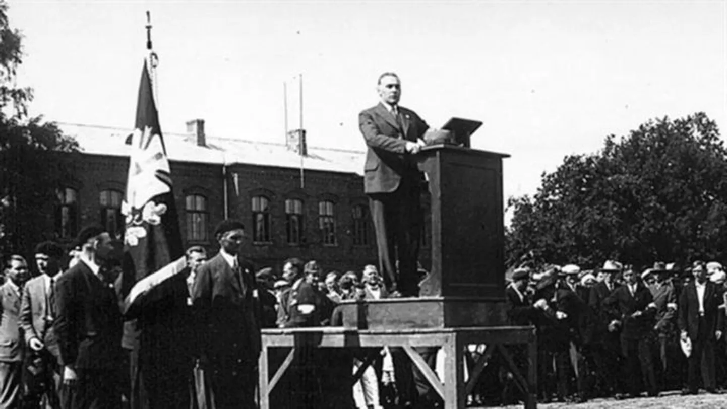 Артур Сирк выступает на митинге вапсов в Пярну.