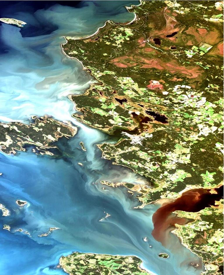 Vee värvi vaheldumine Väinameres. Pilt on loodud NASA maakera seirava satelliidi EO-1 pildisensori Advanced Land Imageri andmetest.