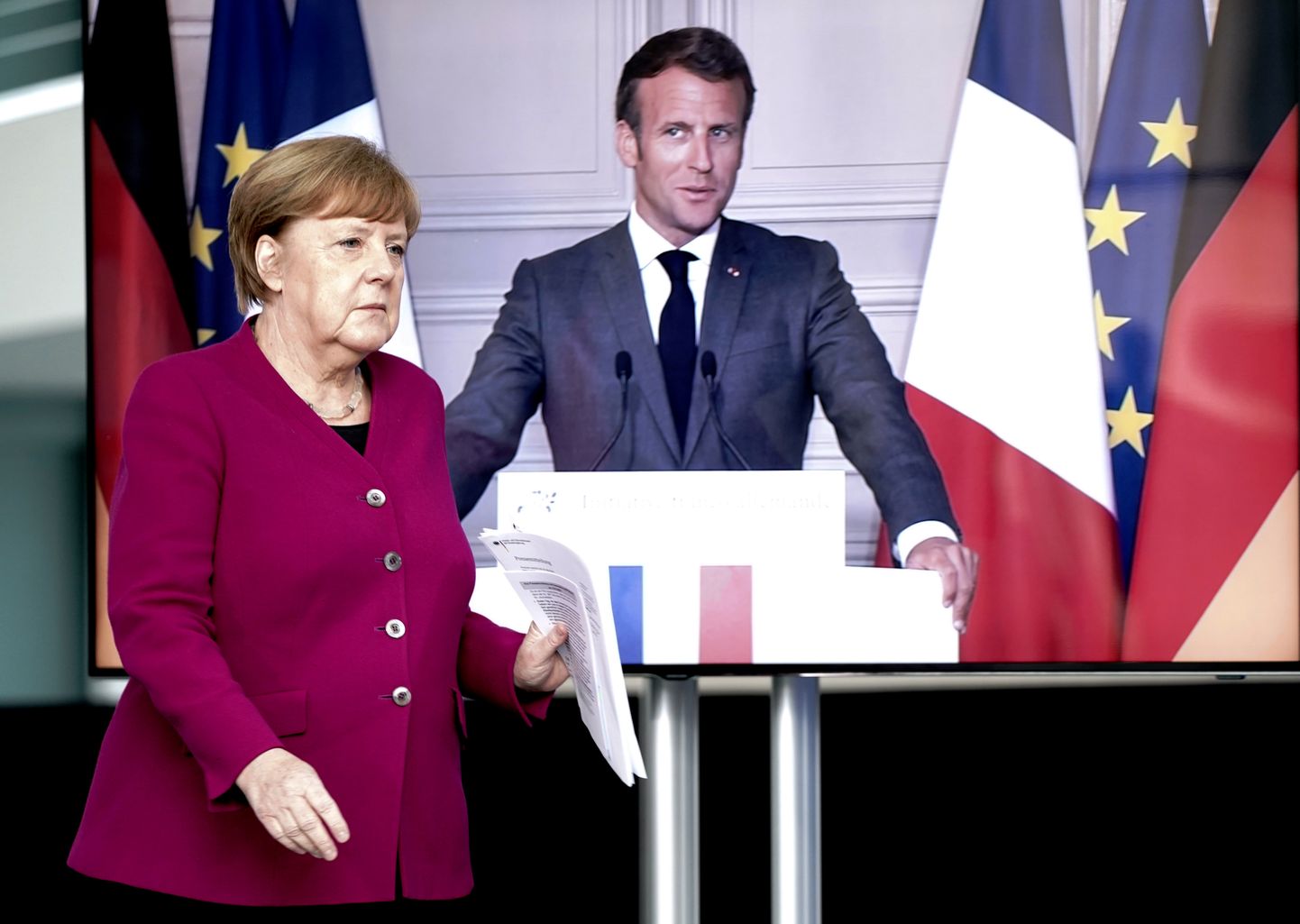 Saksamaa liidukantsler Angela Merkel ja Prantsusmaa president Emmanuel Macron vestlesid täna videokonverentsil.