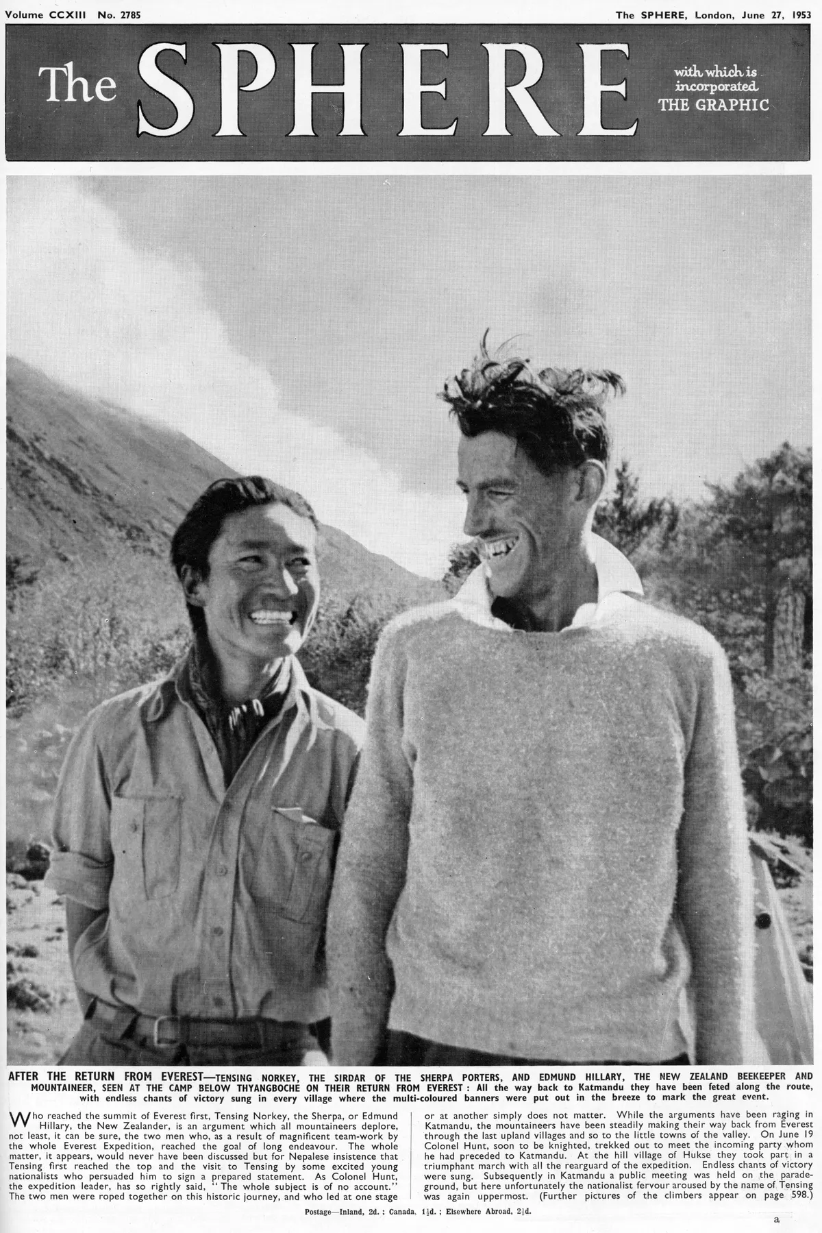 Edmund Hillary ja Tenzing Norgay väljaande The Sphere esikaanel. Nad jõudsid Džomolungma tippu 29. mail 1953.