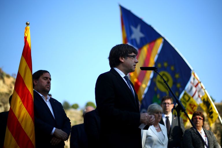 Carles Puigdemont Barcelonas kõnet pidamas. /IVAN ALVARADO/REUTERS/SCANPIX.