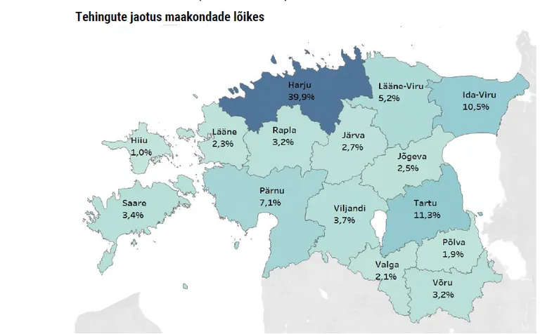 2023. aasta kinnisvaratehingute jaotus maakonniti.