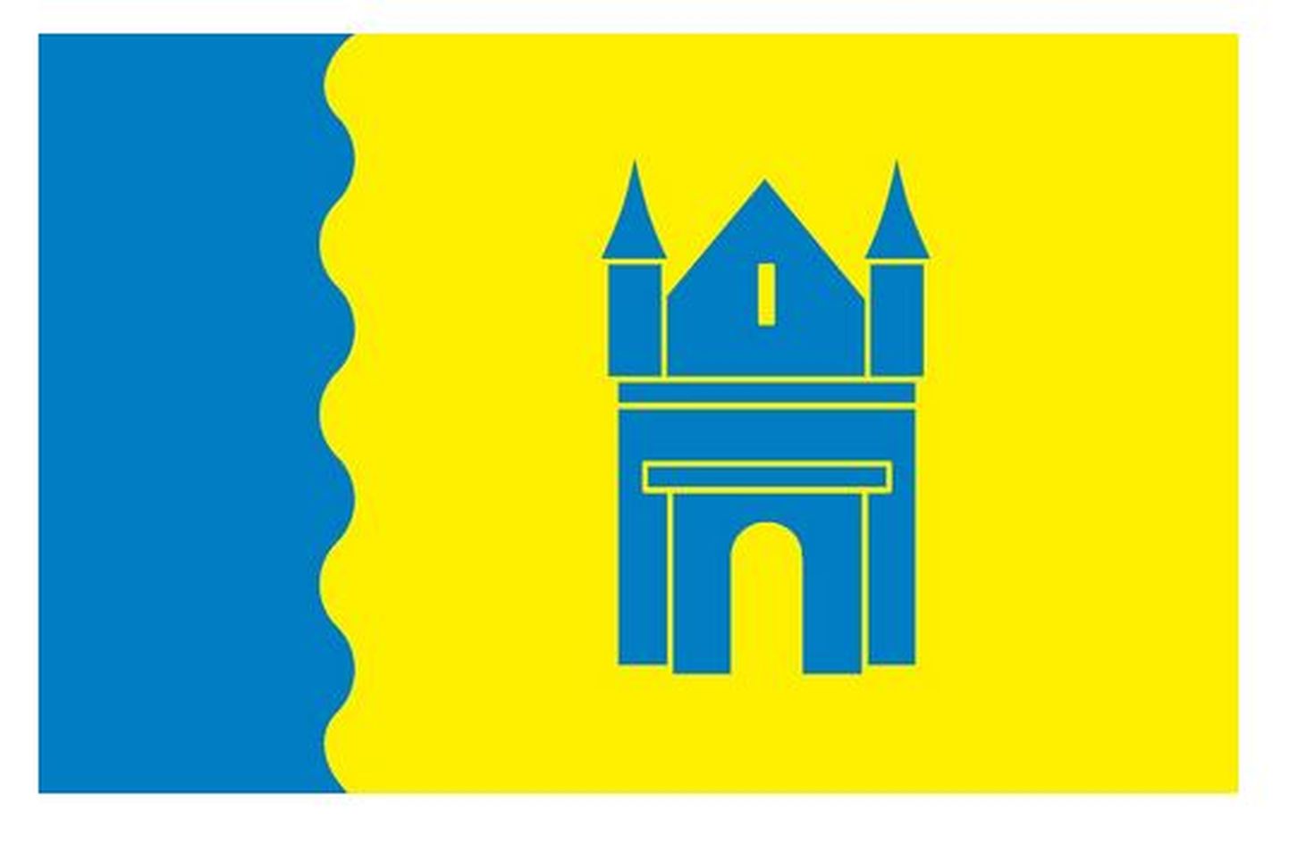 Peipsiääre valla lipul on kujutatud Peipsi tinti ja sinisega Alatskivi lossi fassaadi.